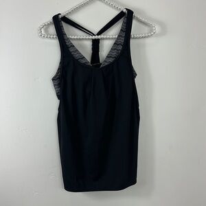 Athlete Black & Gray Tie Open Back Build in Sports Bra Tank Top XXS
